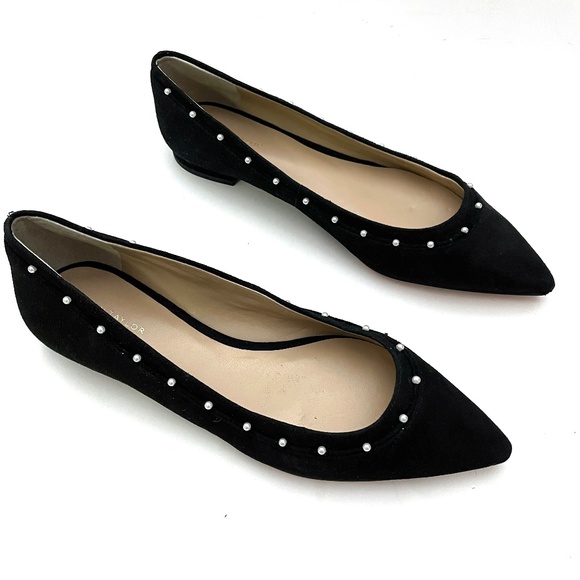 Ann Taylor Flats Black Suede with Pearl Trim - Picture 1 of 9